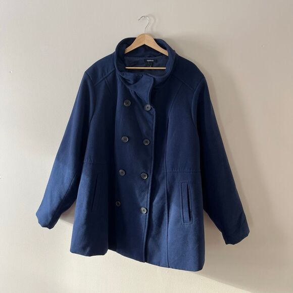 Torrid 4X Navy Blue Peacoat Double Breasted Funnel Neck Winter Jacket Plus Size - Picture 6 of 11